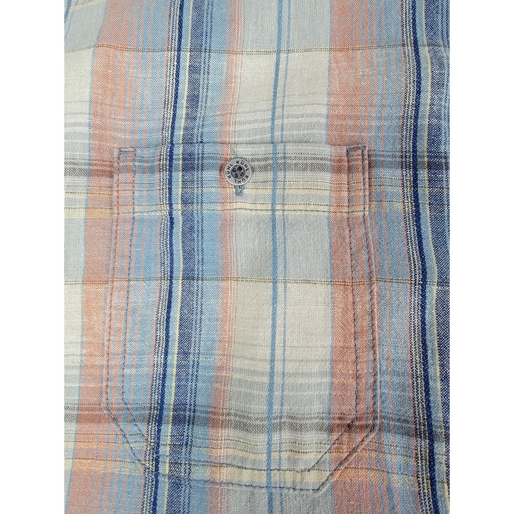 Kuhl Plaid Shirt Mens XL Blue Orange Excellent‎ Short Sleeve Linen Cotton 7218 - Picture 9 of 10